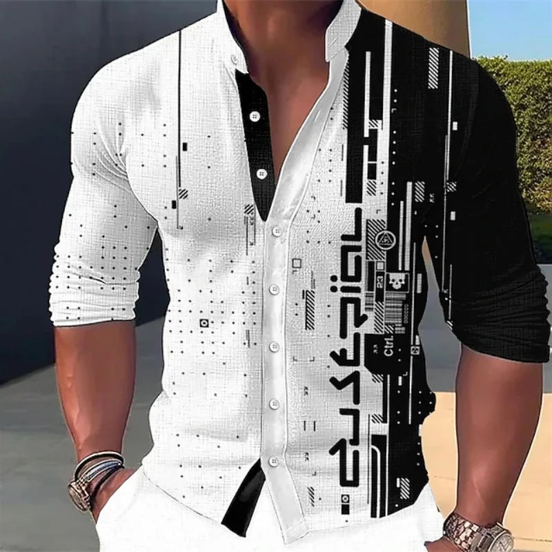 Men's long-sleeve shirt with a tech circuit print